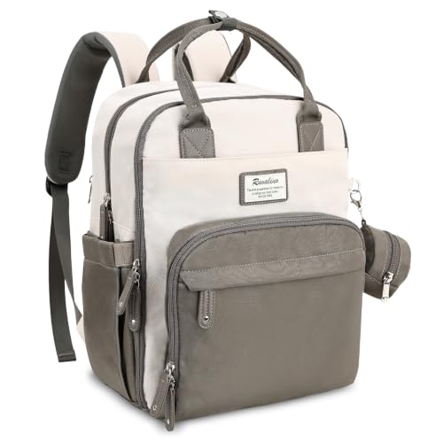 Image of RUVALINO Diaper Bag Backpack-Multifunction Baby Travel Bag with Changing pad, Insulated Bottle Holders & Pacifier Case, Large Capacity, Waterproof, Cream & Taupe