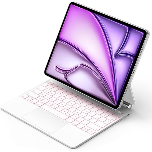 English Magic Keyboard for iPad Air 11 inch M4/M3/M2 iPad Pro 11 inch(1st/2nd/3rd/4th) iPad Air 4/5 10.9 Multi-Touch Trackpad Floating Cantilever Stand 7-Color Backlit Keys White