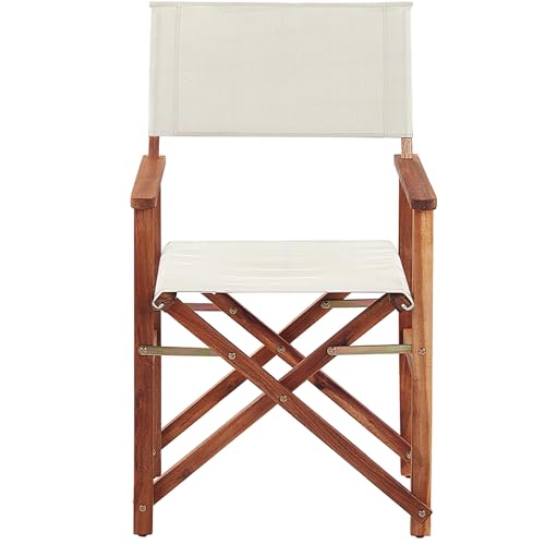 Beliani Set Di 2 Sedie Da Regista In Legno Scuro Di Acacia E Bianco Sporco Pieghevoli - 5