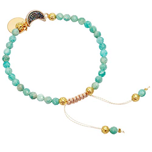 Tumbeelluwa Beads Bracelets Faceted Stone 4Mm Healing Crystal Bracelet Half Moon Shape Druzy Adjustable Handmade Jewelry For Women,Amazonite #TOP2