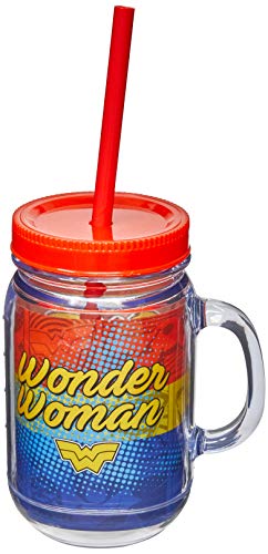 Caneca com Canudo Mulher Maravilha 420Ml, Warner Bros, Multicor