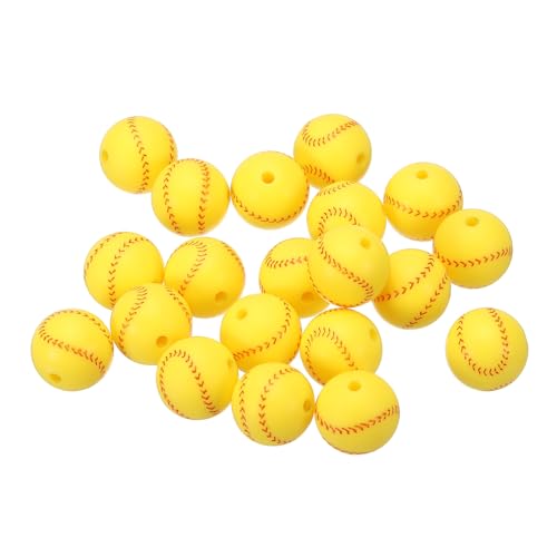 Perles en silicone baseball 15mm jaune pour collier boucle d'oreille cordon diy - 2