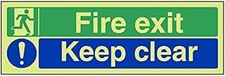 VSafety Glow In The Dark Fire Exit/Keep Clear Sign - 300mm x 100mm - Rigid Plastic