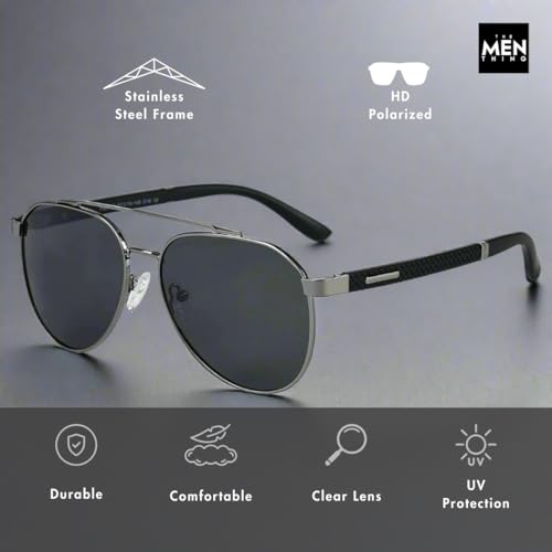 Image of THE MEN THING 2173 STEALTH PILOT - Aviator Style - HD Polarised Sunglasses for Men - UV400 Protection, Stainless Steel Frame
