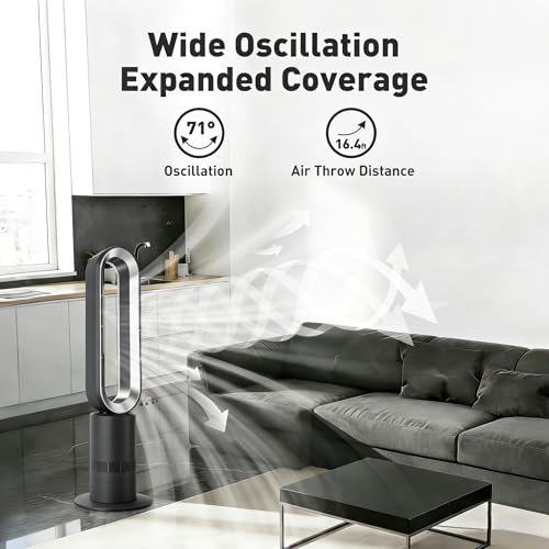 Image of Xcity TP18Pro Bladeless Tower Fan, 2-in-1 Heater & Cooling Fan, 10 Cooling + 3 Heating Levels, Remote Control, Ultra-Quiet for Bedroom & Home Office Commercial, Silver & Gray