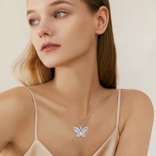 Butterfly Necklace for Women 925 Sterling Silver Birthstone Pendant Created Gemstone Jewelry Gifts for Her2