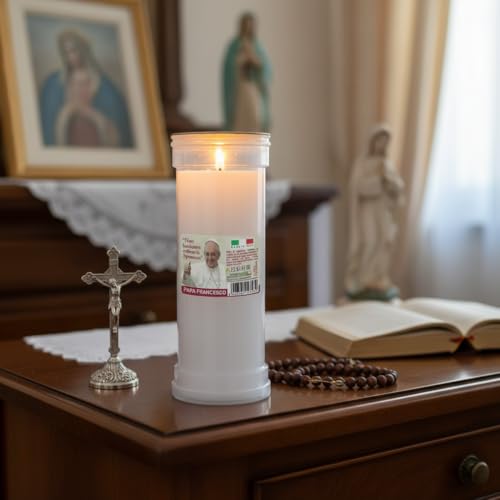 30 Stumpenkerzen Papst Franziskus – Modell P50 – Weiß – Brenndauer 55 Stunden – Durchmesser 6,3 cm Höhe 18 cm – Cereria Di Giorgio