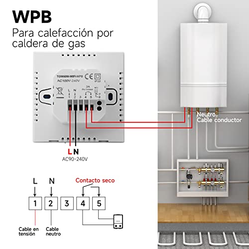 Miniatura 2 de Beok Tuya Termostato Wifi Para Calefacción De Calderas Inteligente, Programación De Ambiente, Pantalla Táctil Lcd Controlador De Temperatura De Pared Compatible Con Alexa Google Negro