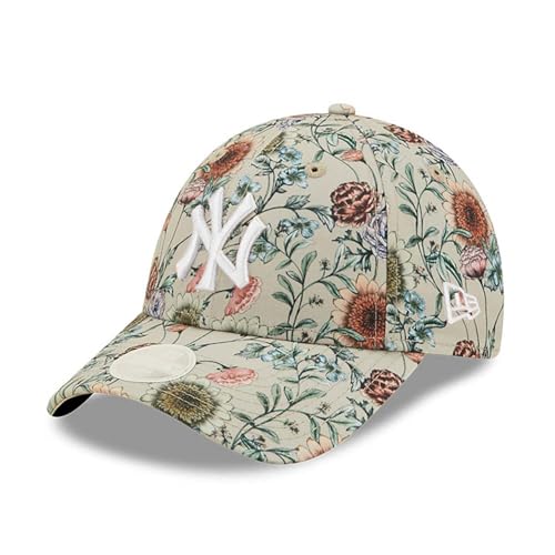 New Era 9FORTY Gorra para mujer, con estampado floral MLB New York Yankees, beige/blanco