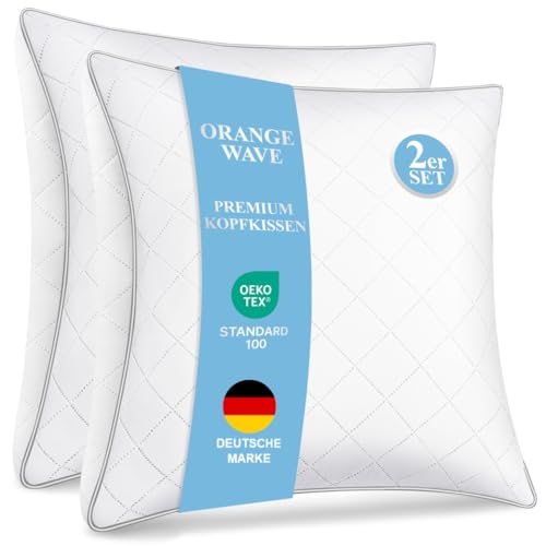 Orange Wave Kopfkissen 65x65 2er Set - Mikrofaser Schlafkissen, Weiches & Atmungsaktiv, Waschbar & Ahypoallergen, Oeko-Tex Zertifiziert Kissen für Seitenschläfer und Rücken-Schläfer