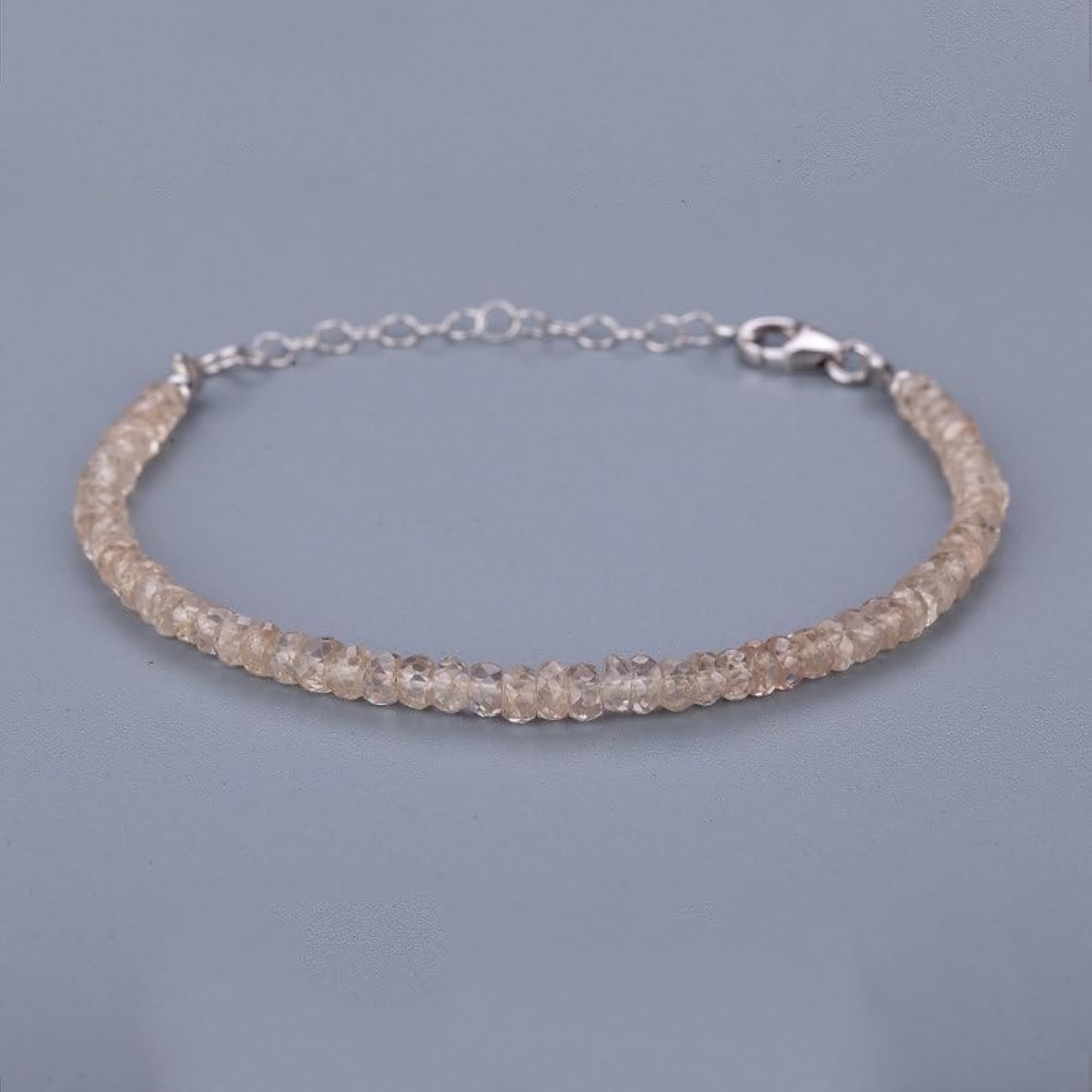 Champagne Zircon Beaded Bracelet, Adjustable Silver Plated Clasp