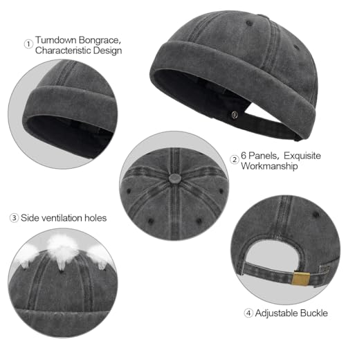 Tiakay Docker-Cap Herren Seemannsmütze Hafenmütze Basecap Tragbar Brimless Rolled Cuff Harbour Vintage Distressed-Baumwolle Mütze Ideal Für Angeln, Wandern Und Outdoor-Aktivitäten (Schwarz)