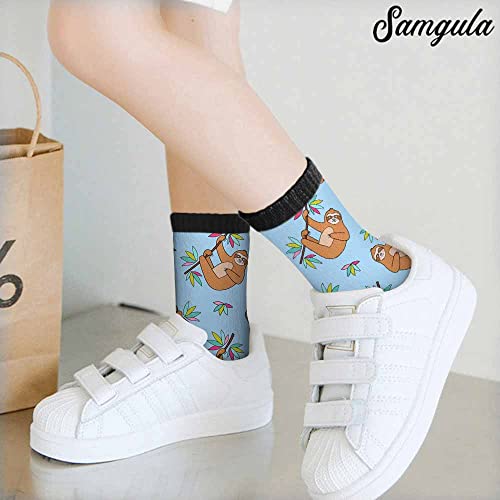 Image of Crew Socks for Woman Size 6-8 Tropical Wildlife Bright Teal Girls Socks