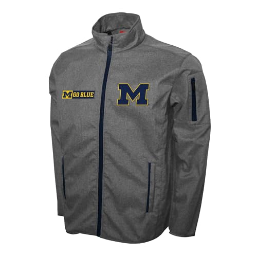 NCAA Michigan University Wolverines Mens Gray Softshell Full Zip Jacket Fall Coat With Pockets