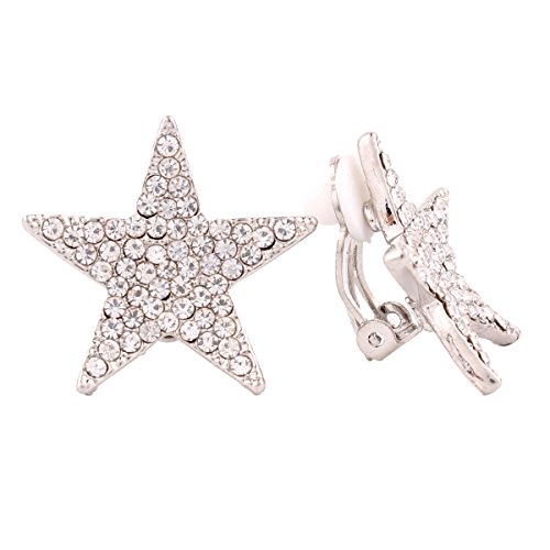 Nice Honey Five-pointed Star Shape Fine Full Rhinestone Fashion Silver/Gold Clip Earrings