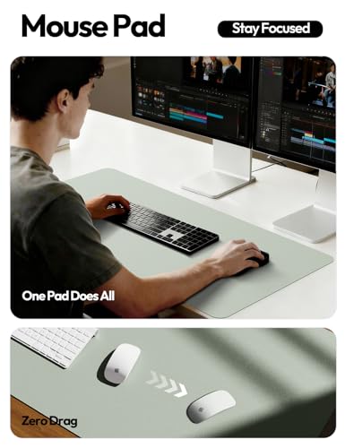 Image of YSAGi Leather Desk Pad Protector, Office Desk Mat, Large Mouse Pad, Non-Slip PU Leather Desk Blotter, Laptop Desk Pad, Waterproof Desk Writing Pad for Office and Home (Grayish Green, 35.4 inch x 17 inch)