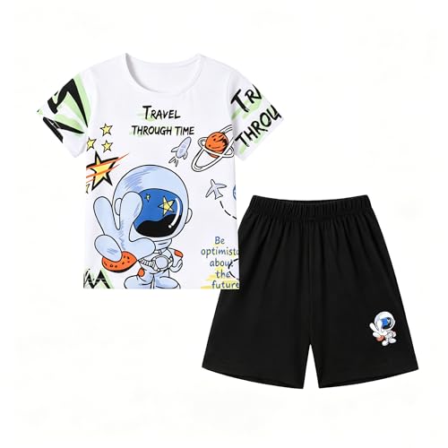 QHKEPW Boys Set Kids Outfits Clothes 3-4 Years Astronaut Toddler Clothing 2 Pcs Summer Short Sleeve T-Shirt Tops Shorts Round Neck White