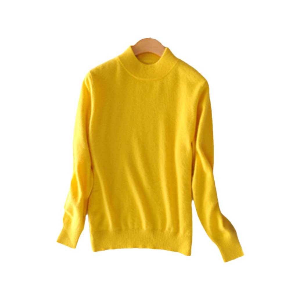 FULBHPRINT Maglione a collo alto in misto cashmere da donna maglione a collo alto femminile autunno inverno manica lunga pullover tinta unita, Giallo, M