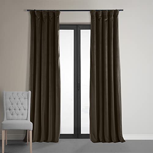 HPD Half Price Drapes Signature Blackout Velvet Curtains 96 Inch Long (1 Panel) 4-Pass Hotel Blackout Lined Window Curtains Thermal Blackout Curtains for Bedroom, Living Room, 50W x 96L, Java