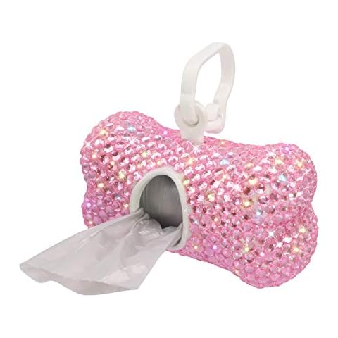 Soleebee Bling Crystal Bone Shaped Pet Waste Bag Dispenser with 1 Roll Waste Bags (Pink) Cover