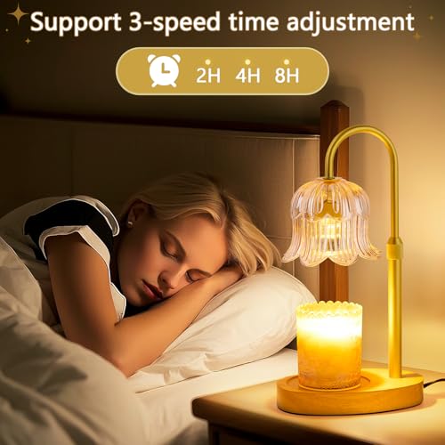 Candle Warmer Lamp Electric Timer - Candles Warming Light Height Adjustable Dimmable Warmers Flower Lamps No Flame Heat Warm Melt Wax Jar Modern Home Decor Table Lights for Home Living Bedroom