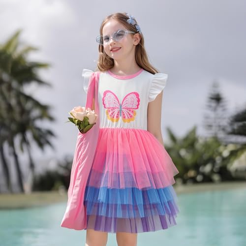 LQSZ Girls Tulle Dresses Princess Flutter Sleeve Tutu Dress for Toddler Girl 3-12 Years3
