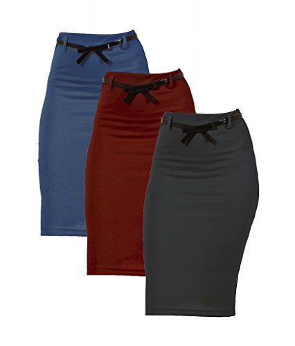 Dinamit Jeans 3 Pack Women's High Waist Below Knee Pencil Skirt