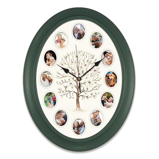 Mark Feldstein & Associates Family Tree Personal Photo Frame Oval Wall Clock, 14 Inch, Customize with Your Photos of Loved Ones