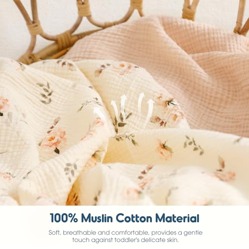 Image of GRSSDER 100% Cotton Muslin Crib Sheet 2 Pack - Breathable & Ultra-Soft Fitted Crib Sheets for Standard Baby & Toddler Mattresses, 52 inchx28 inch with 9 inch Deep Pocket, Snug Fit All-Around Elastic