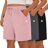 Neer 3 Pack Plus Size Women's Bermuda Shorts Cotton Drawstring High Waisted Casual Athletic Sweatpants Shorts with Pockets(Black, Pink, Dark Mixed Gray,4XL)