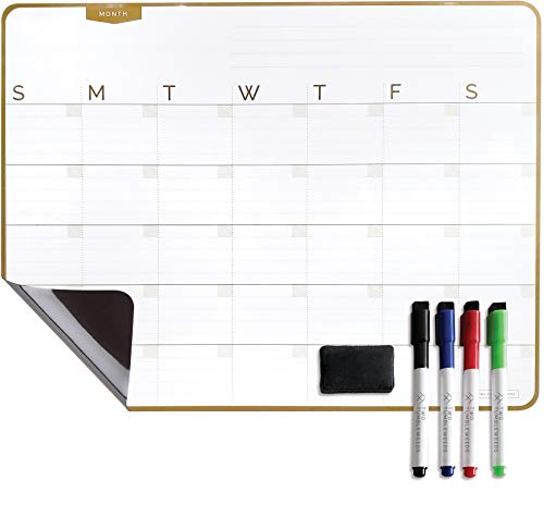 Magnetic Refrigerator Calendar Dry Erase Board - 17 x 13-inch Whiteboard with 4 Magnetic Markers and Eraser, Monthly Planner for Kitchen Fridge or Office