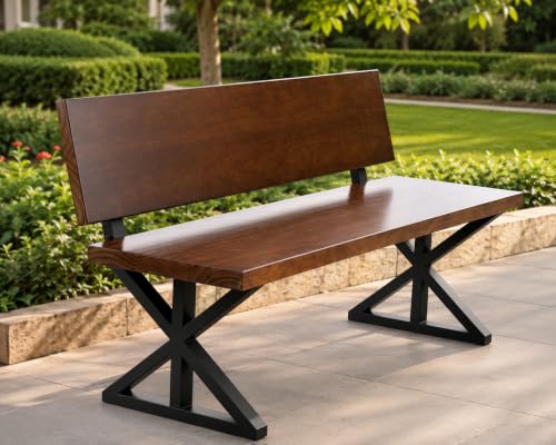 Image of Wooden Outdoor Bench with Backrest | Frame Garden Bench | Solid Wood Patio, Balcony & Park Seating Furniture