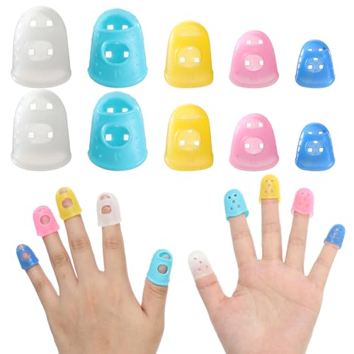 Nogeqi 20 Pcs Guitar Fingertip Protector, Silicone Finger Grips for Sorting Paper, Silicone Thimble Finger Protector for Hand Sewing, Page Turning, Money Counting, Guitar Playing, 5 Sizes