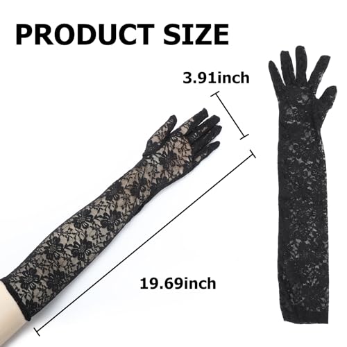 Floral Lace, 18 Inch Womens Long Black Lace Gloves Long Opera Wedding Bridal for Dance Party Costume Accessories2
