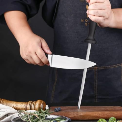 Image of Diamond Honing Steel Knife Sharpening Rod - Professional 6-Inch Manual Kitchen Knife & Scissors Sharpener with Carbide Multi-Sharpener - Ideal for All Knife Types (Pack of 1)