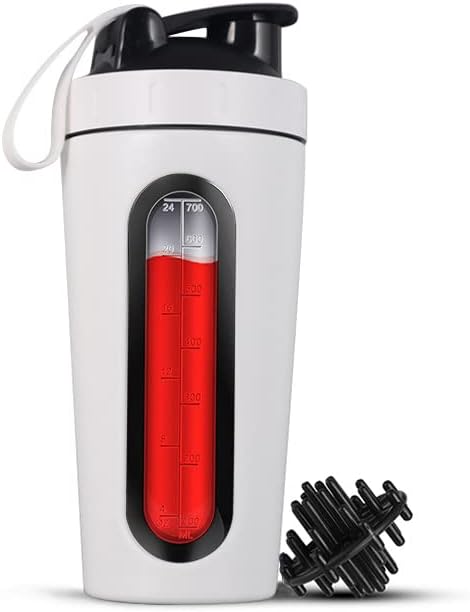 ステンレス透明スケール 携帯用スポーツシェーカーカップ フィットネスブレンダー 700ml (ホワイト)