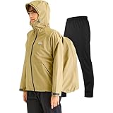 [ベンケ] 【リュックも濡れない】 レインウェア 上下セット レディース 防水 雨具 カッパ 自転車 バイク レインパンツ 登山 釣り サイクル (ベージュ L)