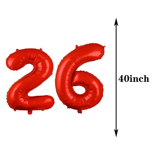 Image of Sweet 26th Birthday Decorations Party Supplies,Red Number 26 Balloons,26th Foil Mylar Balloons Latex Balloon Decoration,Great 26th Birthday for Girls,Women,Men,Photo Props