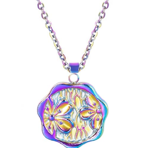 Jude Jewelers Stainless Steel Round Shaped Hammered Flower Style Wedding Statement Pendant Necklace