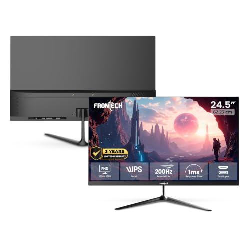Image of FRONTECH Gaming Series 24.5 Inch Full HD IPS Gaming Monitor, 200Hz Refresh Rate, 1ms Response Time, 99% sRGB, HDMI & DisplayPort, 1000:1 Contrast, VESA Mount, 3 Years Warranty (MON-0087P)