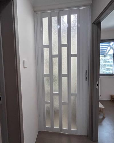 Puerta mosquitera retráctil de acordeón, puerta plegable de PVC blanco con vidrio acrílico esmerilado para pasillos interiores, puerta de división de privacidad deslizante