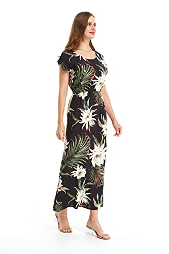 Image of Family Matching Hawaiian Clothes, Wispy Cereus Black | Lightweight 100% rayon • Family matching outfits • Tropical floral print • Beach vacations • Luaus • Cruises • Family photos