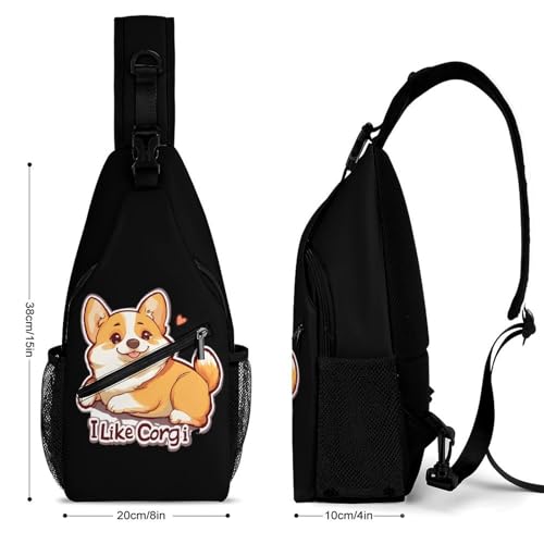 I Like Corgi Dog Crossbody Sling Backpack Casual Chest Bag Fanny Pack for Women Men Travel Hiking2