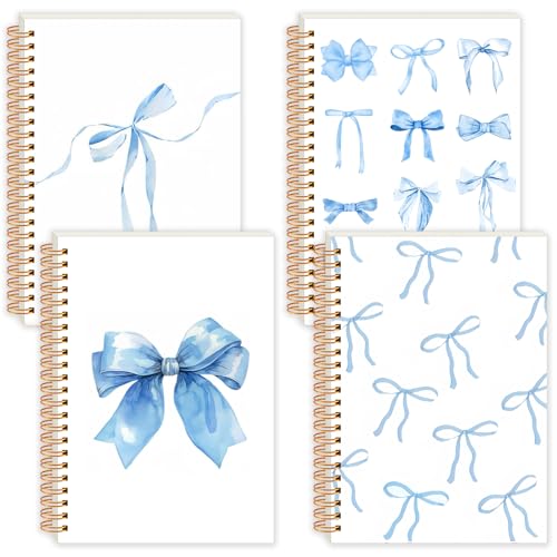4 Pack Blue Bow Notebooks for Teen Girls & Women, Cute School Supplies, A5
