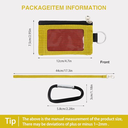 Image of MASAPHlL Small Lanyard Wallet for Women /Men with RFID Blocking ID Card Wallet, Minimalist Nylon Zipper Pouch, Travel Neck Wallet with Keychain, ID Window for Card,Coin,Cash (Deep red+Golden Yellow)