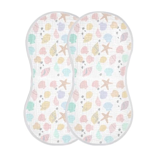 Seashells Baby Burp Cloths for Boys and Girls, Soft Muslin Spit Up Towels, 22"x11" Newborn Essentials for Feeding and Drooling, 4 Pack2
