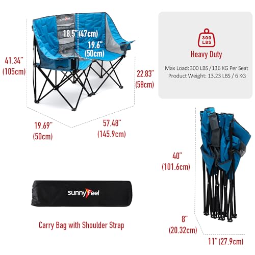 SUNNYFEEL Silla de Camping Plegable Doble para 2 Personas Modelo AC2404 Color Azul miniatura 3