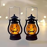 BOVVSKY 2PCS Halloween Pumpkin Lantern with Flickering LED, Portable Jack-O-Lantern for Halloween, Vintage Halloween Lamp Handheld Lantern Oil Lamp for Halloween Decorations Indoor & Outdoor, Orange