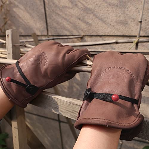 OLSON DEEPAK Gardening Gloves for Men and Women,Thorn Proof Cowhide Leather Gloves for Working,Welding,woodburner,Riding,Garden (Brown - Image 3