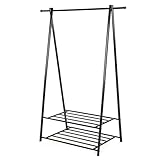 SONGMICS Kleiderständer, Garderobenständer, Garderobe, 2 Ablagen für Schuhe und Boxen, Metallgestell, platzsparend, ideal für Schlafzimmer, Flur und Büro, schwarz HSR05B